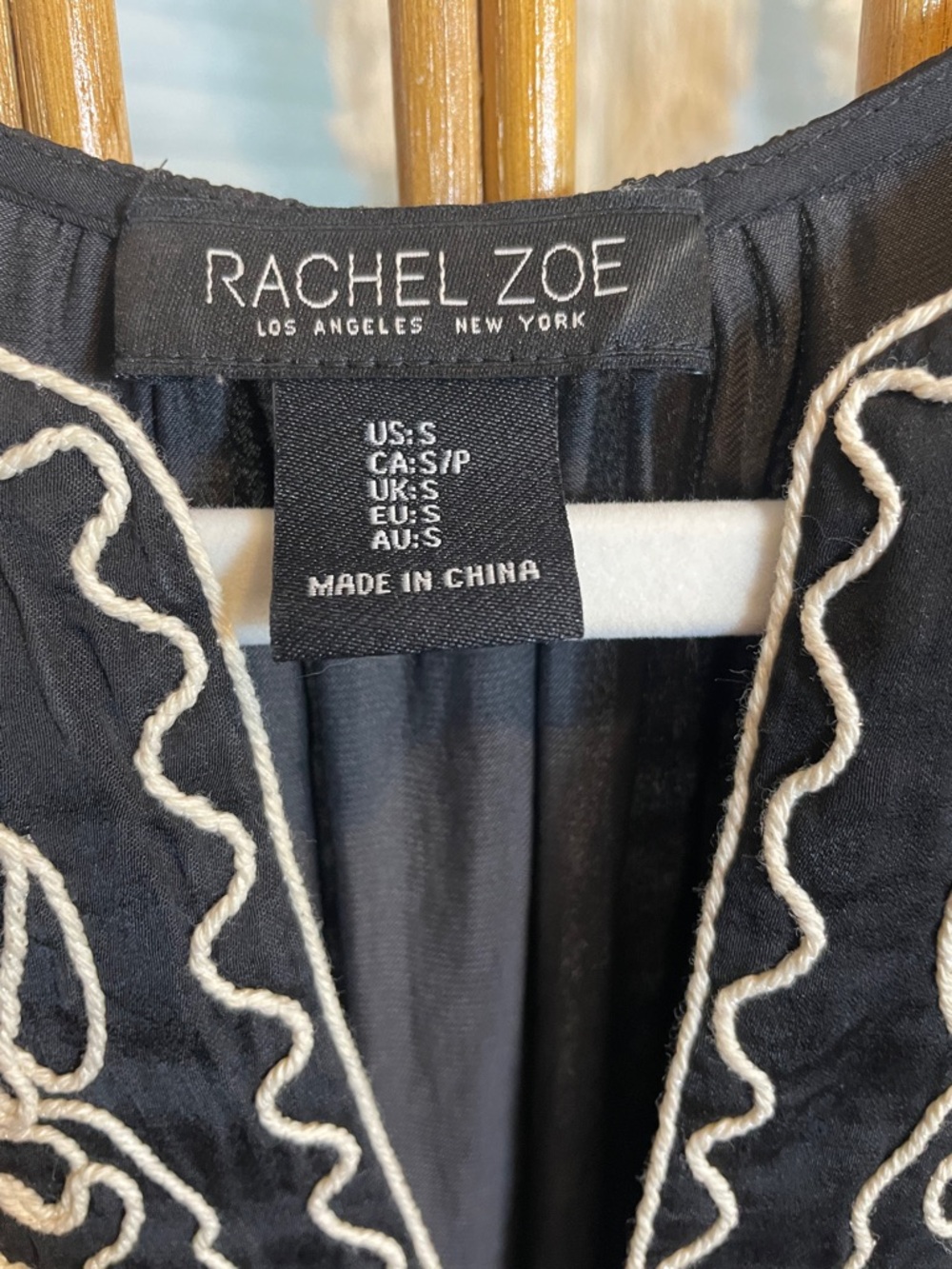 Rachel Zoe Black Blouse with White Embroidered Scallops - Picture 3 of 7